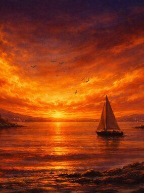 Orange Purple Sunset Sailboat Wall Art – Nautical Landscape Print